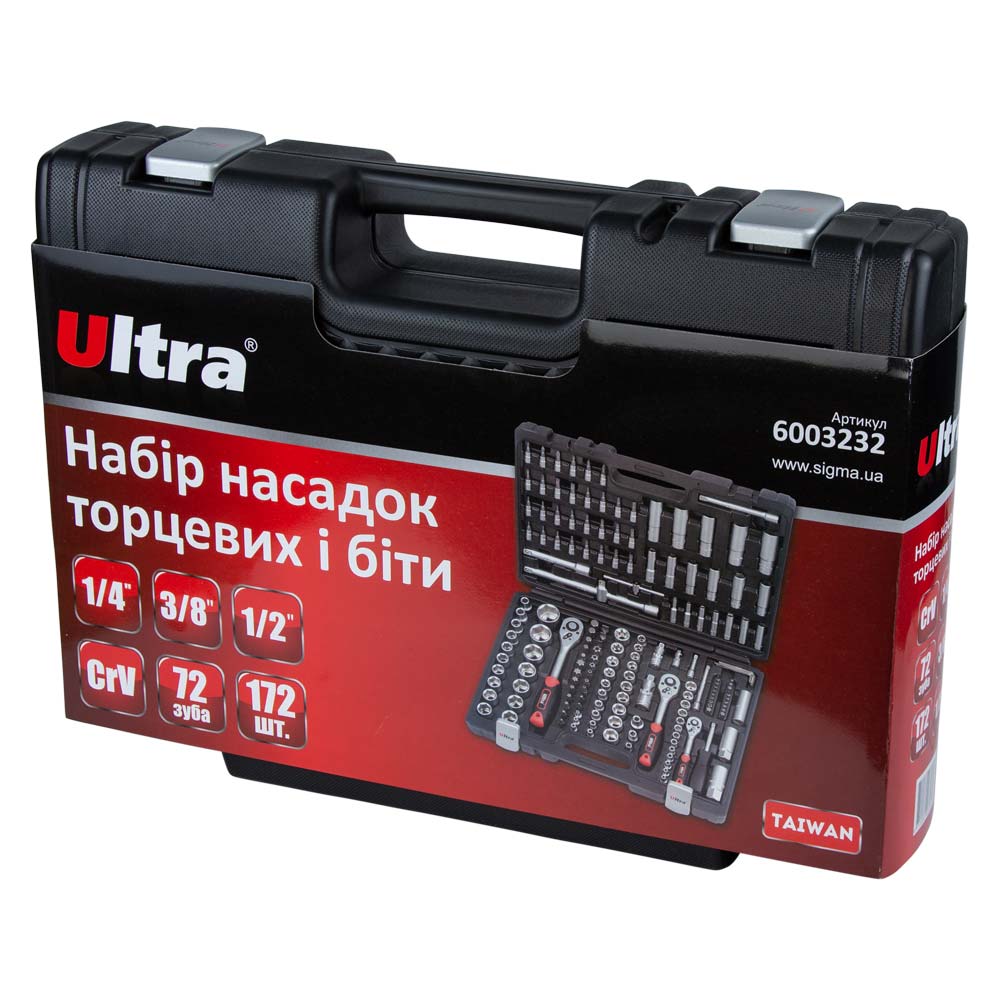 Набір насадок торцевих і біт Ultra 1/4", 3/8", 1/2" 172 шт CrV Taiwan (6003232)