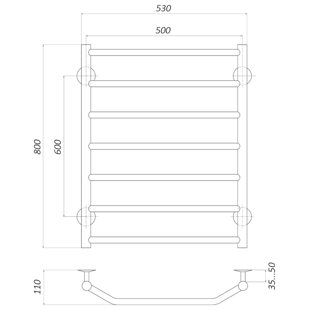 Рушникосушарка UNIO LT W 800-500-7 Драбинка Трапеція (20647)
