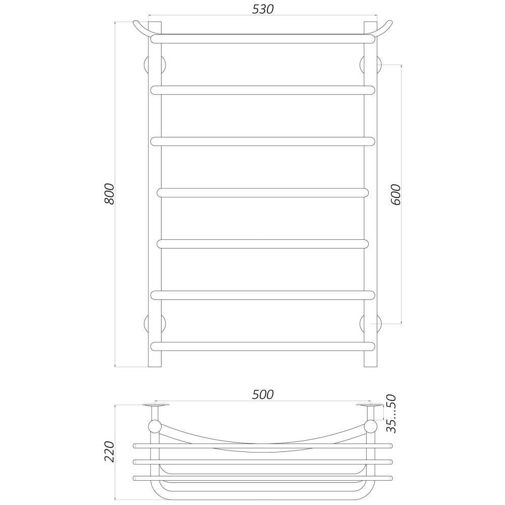 Полотенцесушитель UNIO Zp W 800-500-7 Зета с полкой (20856)
