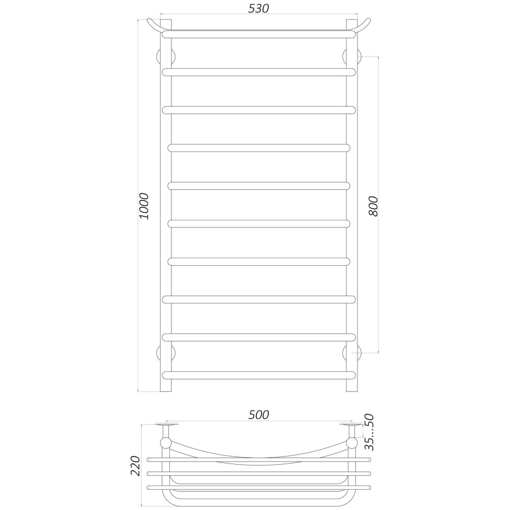 Рушникосушарка UNIO Zp W 1000-500-10 Зета з полицею (20857)