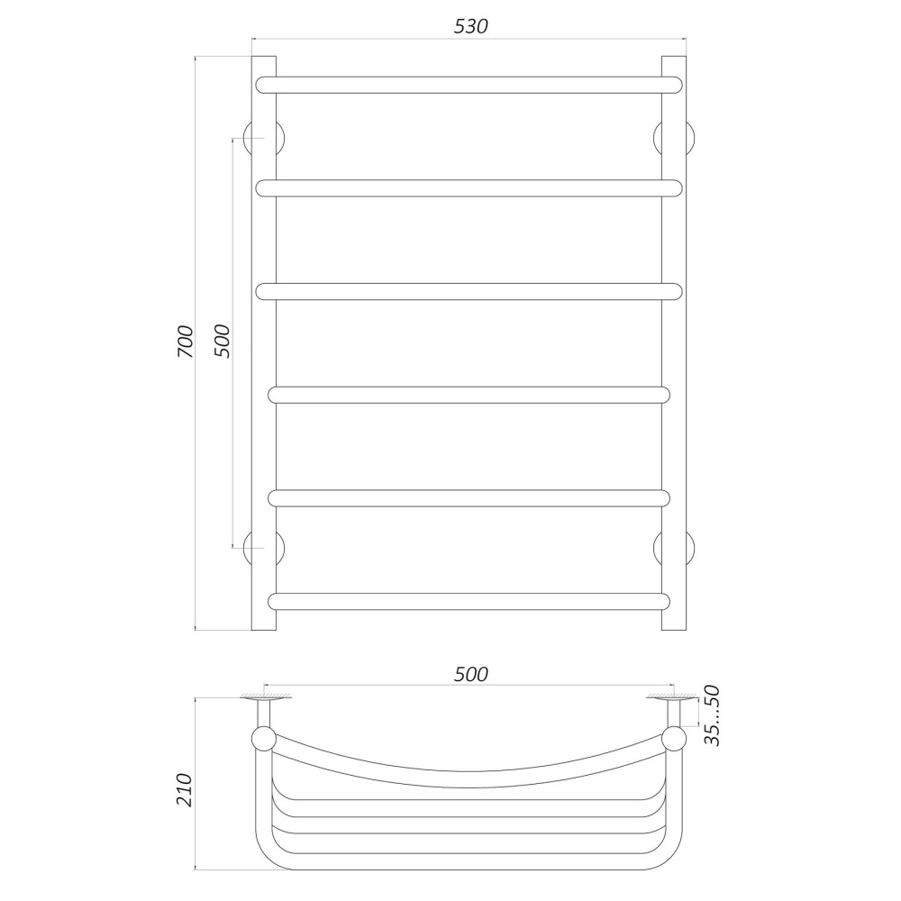 Рушникосушарка UNIO LKD ER 700-500-6 Драбинка Каскад Дуга (20870)