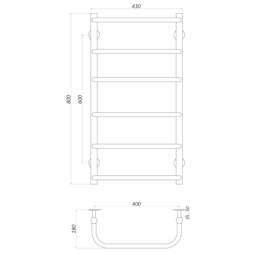 Полотенцесушитель UNIO LS W 800-400-6 Лестница Скоба (20876)