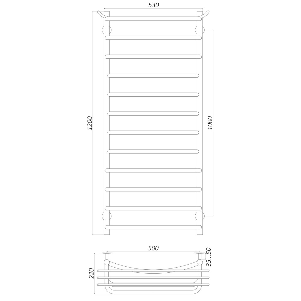 Рушникосушарка UNIO Zp W 1200-500-12 Зета з полицею (21425)