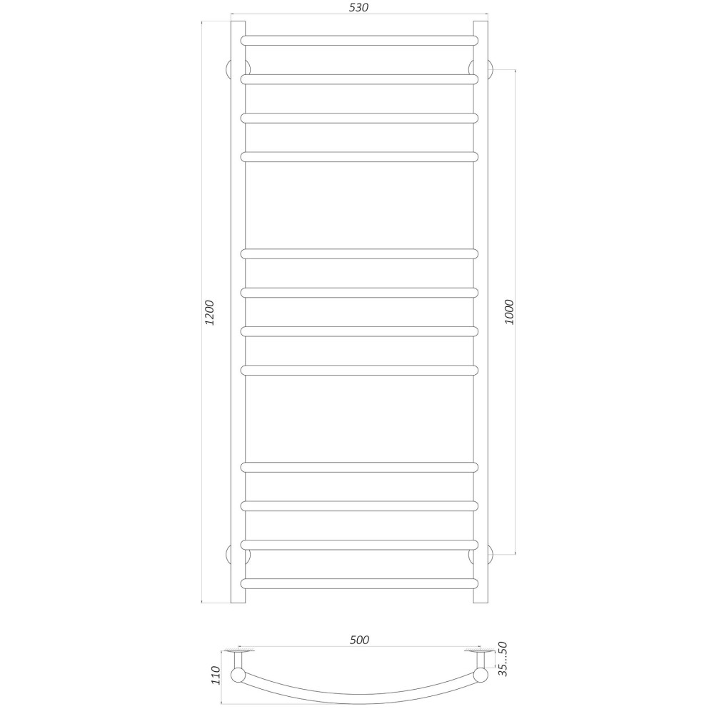 Рушникосушарка UNIO LDE W 1200-500-12 Драбинка Дуга Еліт (21426)