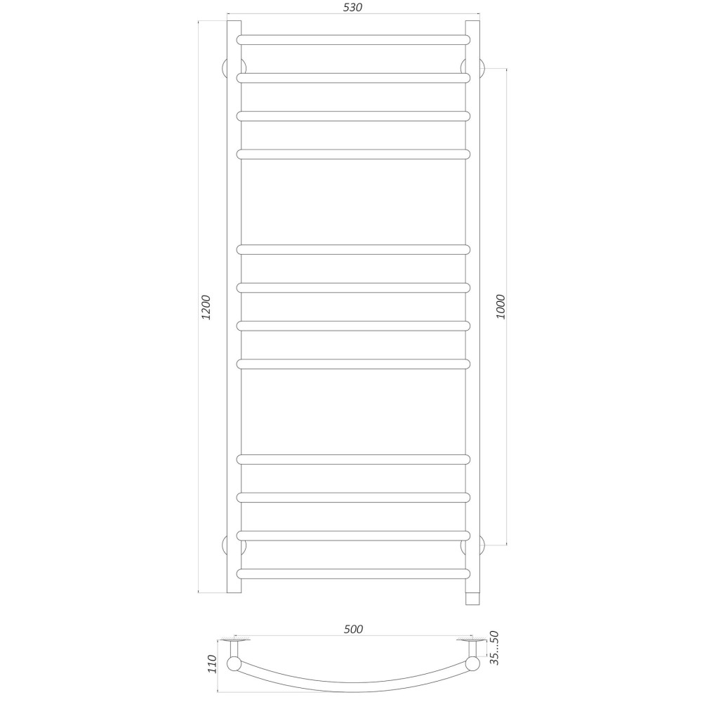 Рушникосушарка UNIO LDE EL 1200-500-12 BLK Драбинка Дуга Еліт чорна (21554)