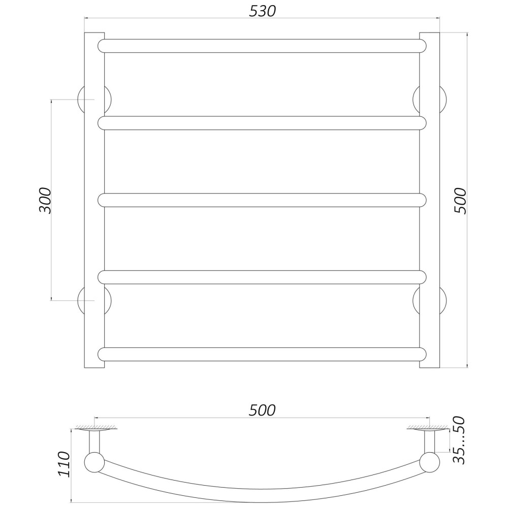 Полотенцесушитель UNIO LD W 500-500-5 BLK Лестница Дуга черная (21613)