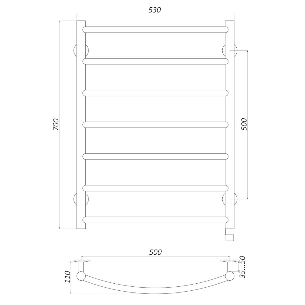 Рушникосушарка UNIO LD ER 700-500-7 BLK Драбинка Дуга електро чорна (21669)