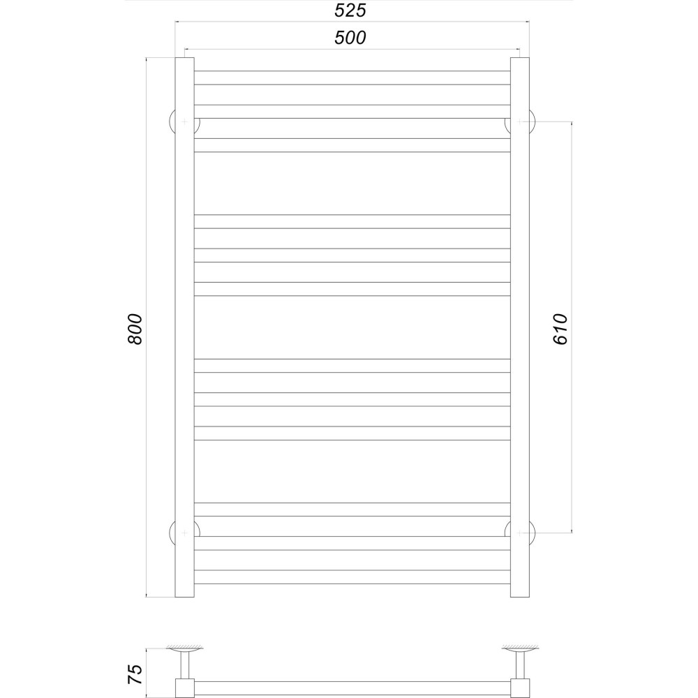 Рушникосушарка UNIO MS W 800-500-12 BLK Модена чорна (22546)