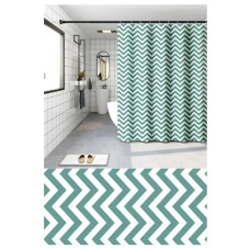Шторка для ванной Zerix SCP-015-180x200 из PEVA (Узор "Зигзаг" бело-зеленый) (ZX6088)
