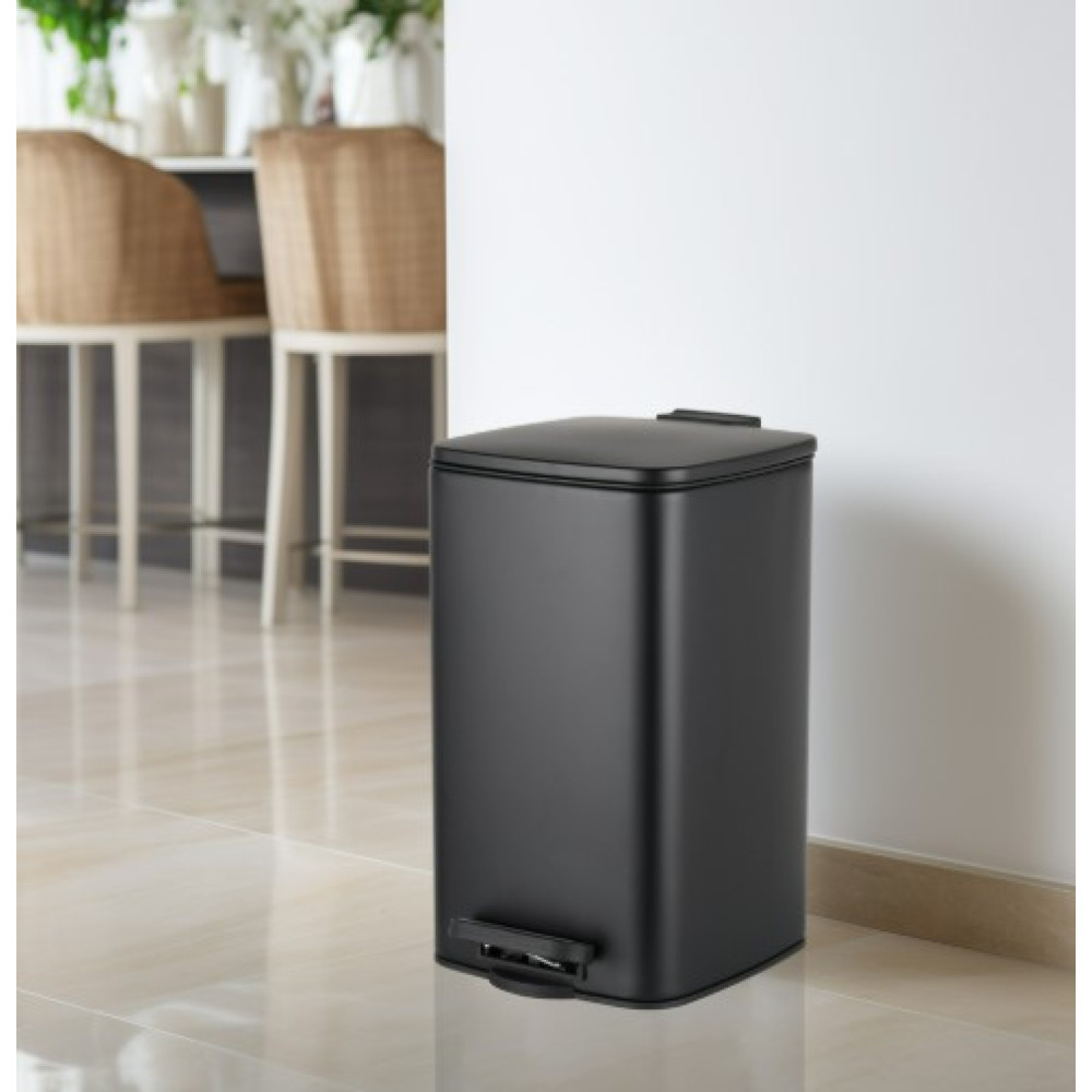 Відро для сміття Zerix Kubix-TC0108 Black з плавним закриттям, квадратне, 8 л, чорний (ZX5892)