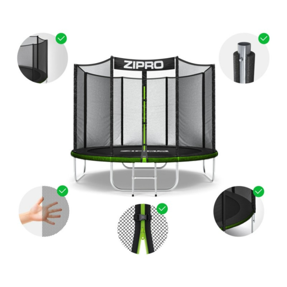 Батут с внутренней сеткой Zipro Jump Pro 8 футов 252 см черно-зеленый (5902659840714)